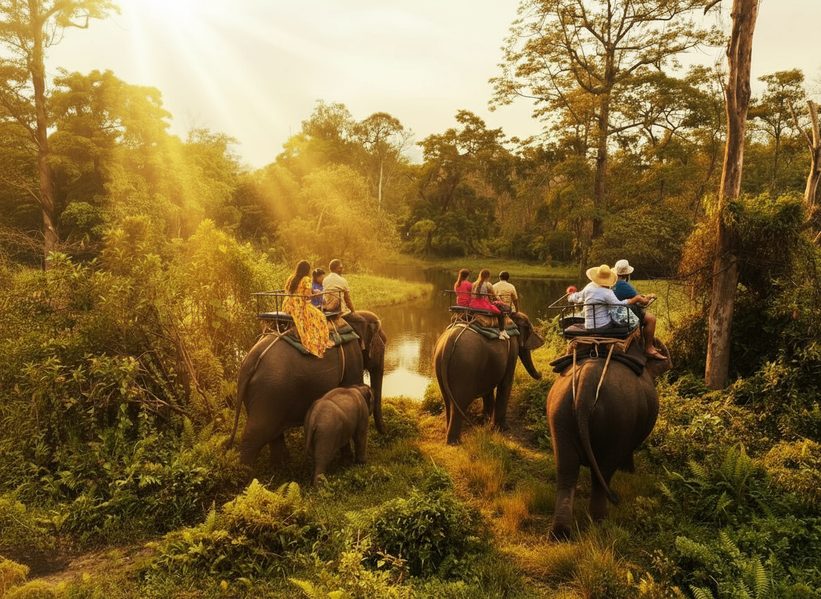 jungle safari in Dooars adventure with jeep safari through dense forests spotting rhinos elephants and Bengal tigers in Jaldapara sanctuary